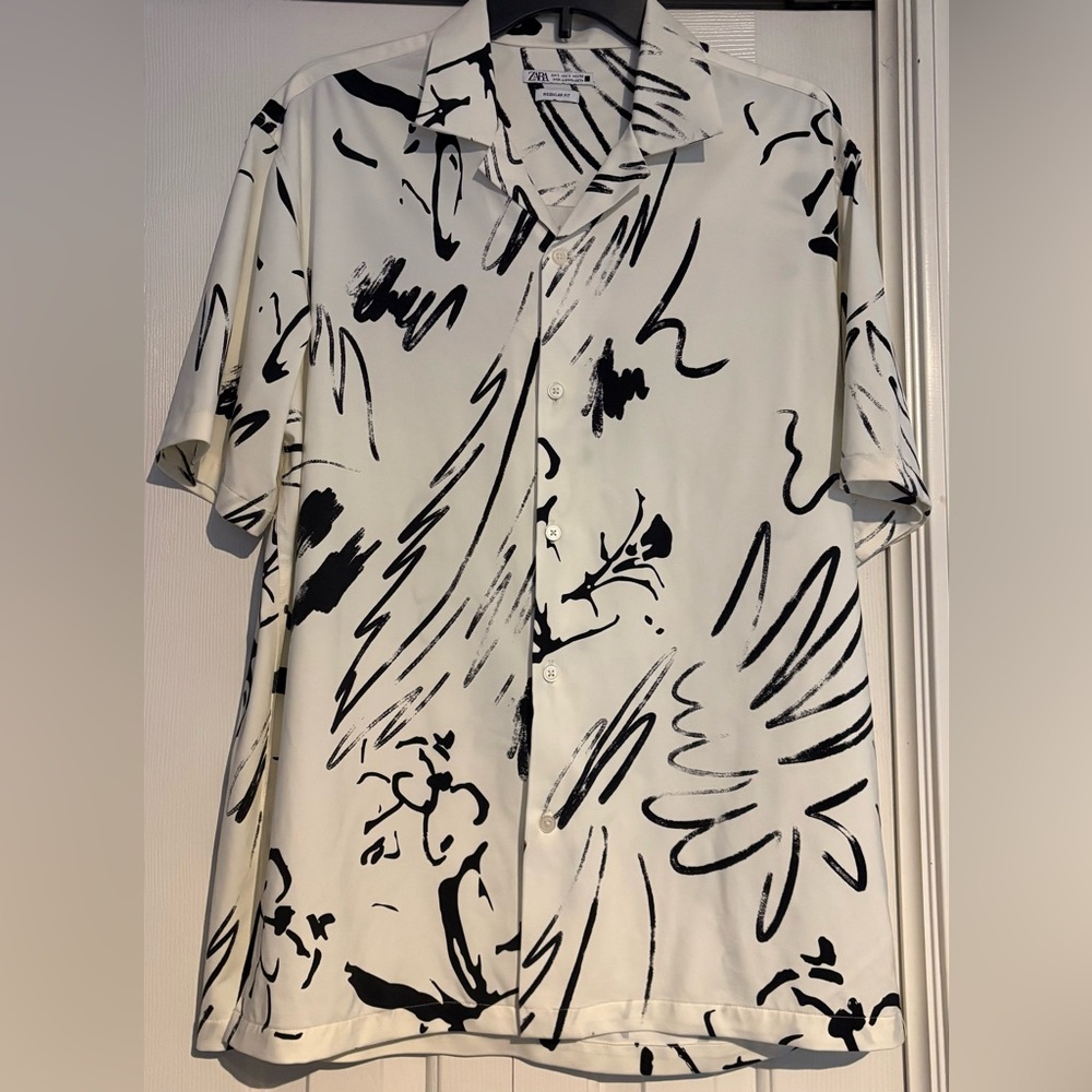 Zara Black and White Abstract Men's Shirt